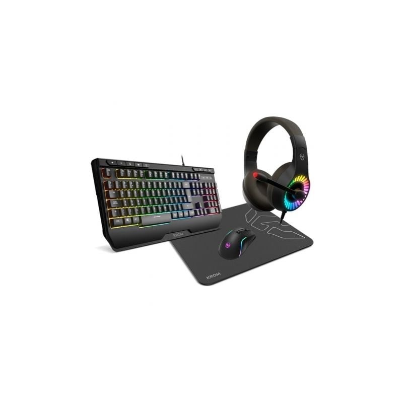 Pack Gaming Krom kenya- Teclado RGB + Ratón Óptico + Alfombrilla + Auriculares