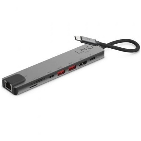 Docking USB Tipo-C Linq LQ48010- 1xUSB Tipo-C- 2xUSB- 1xHDMI 4K- 1xRJ45- 1xLector Tarjetas SD y Micro- 1xUSB Tipo-C PD- Gris