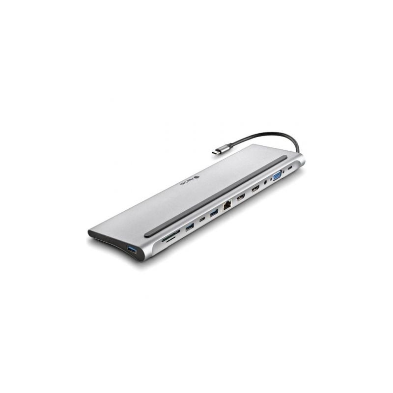 Docking USB Tipo-C NGS WonderDock12- 3xUSB- 2xHDMI- 1xVGA- 1xRJ45- 1xLector de Tarjetas- 1xJack 3-5- 1xUSB Tipo-C PD- Gris