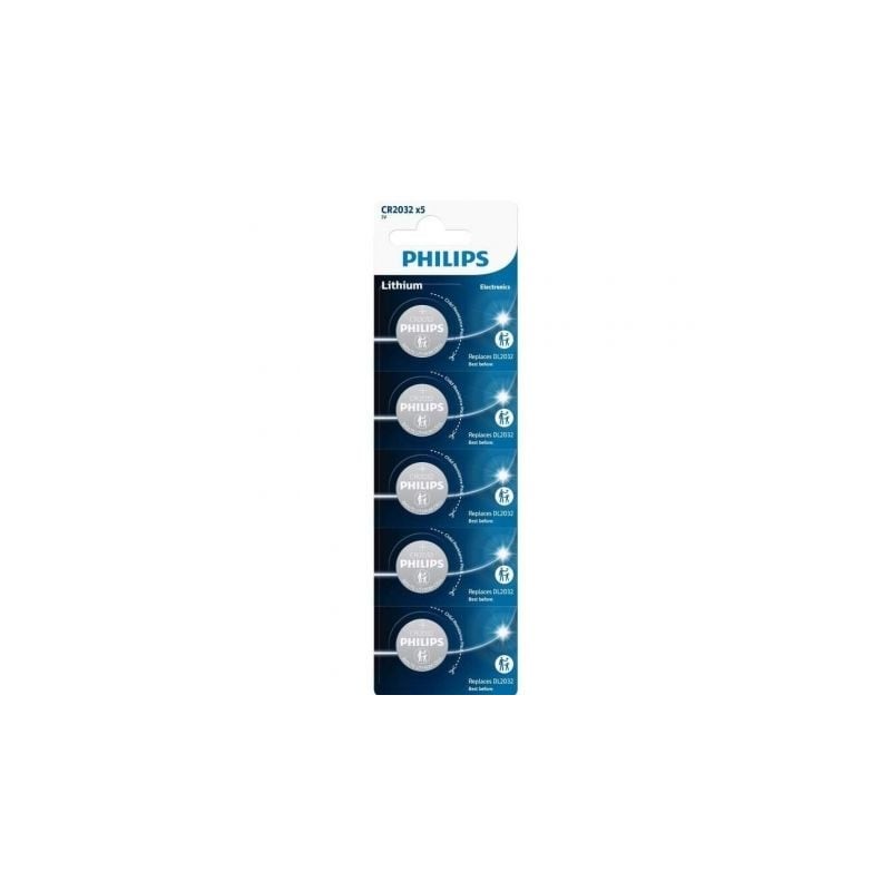 Pack de 5 Pilas de Botón Philips CR2032P5-01B Lithium- 3V