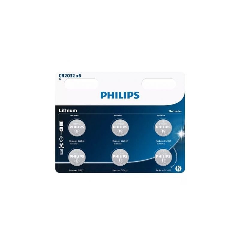 Pack de 6 Pilas de BotÃ³n Philips CR2032- 3V