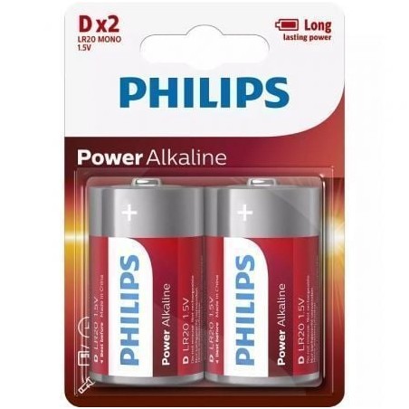 Pack de 2 Pilas D Philips LR20P2B-10- 1-5V- Alcalinas