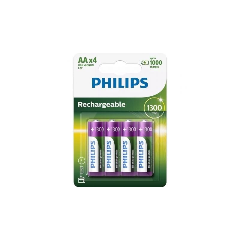 Pack de 4 Pilas AA Philips R6B4A130-10- 1-2V- Recargables