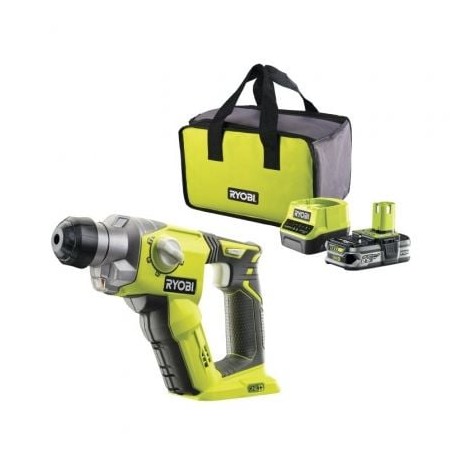 Martillo Percutor Sin Cable Ryobi ONE+ R18SDS-125S- 1 Batería 18V 2-5 Ah- Cargador 2-0 A- Bolsa de Transporte