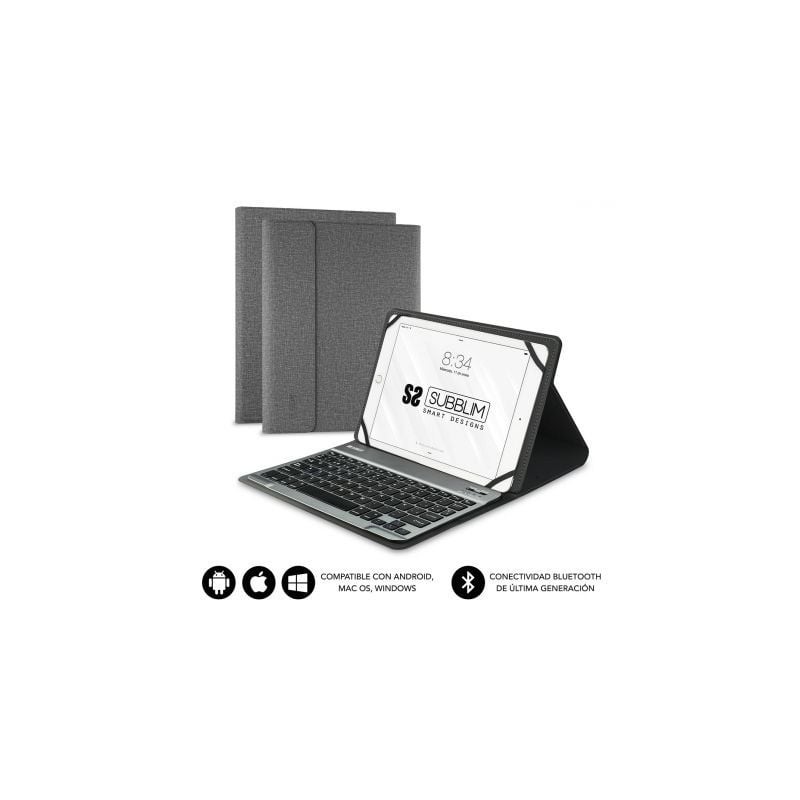 Funda con Teclado Subblim Keytab Pro Bluetooth para Tablets de 10-1"-10-8"- Gris