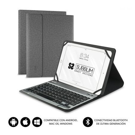 Funda con Teclado Subblim Keytab Pro Bluetooth para Tablets de 10-1"-10-8"- Gris