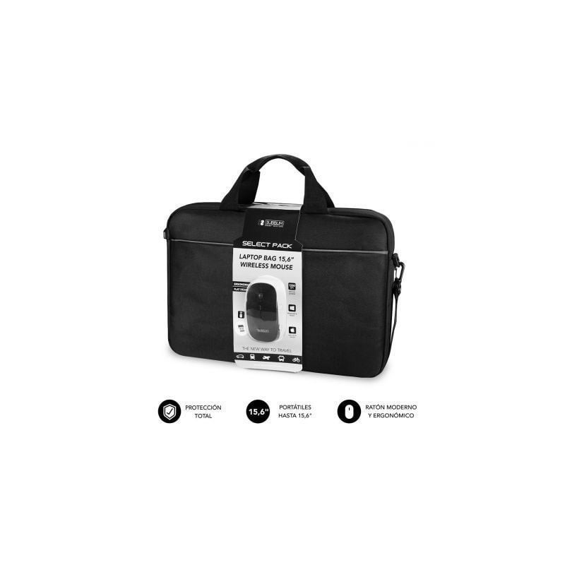 Maletín + Ratón Inalámbrico Subblim Select Pack para Portátiles hasta 15-6"- Cinta para Trolley- Negro