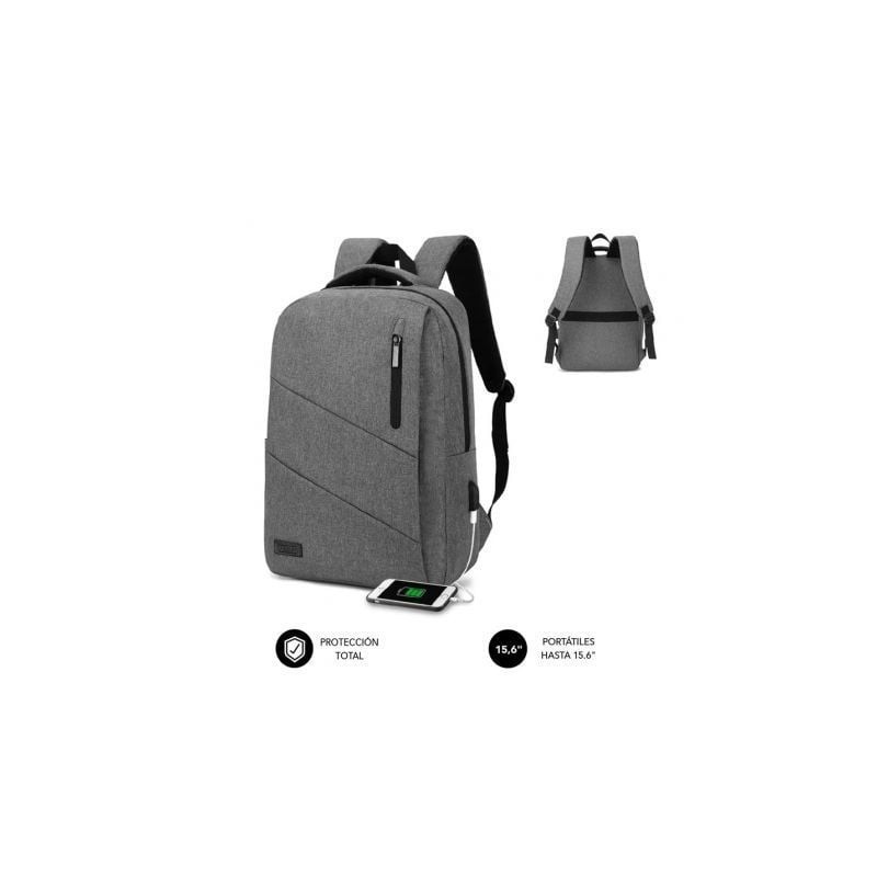 Mochila Subblim City Backpack para Portátiles hasta 15-6"- Puerto USB- Gris