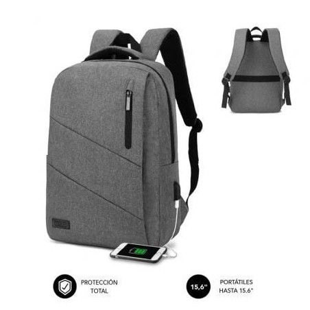 Mochila Subblim City Backpack para Portátiles hasta 15-6"- Puerto USB- Gris