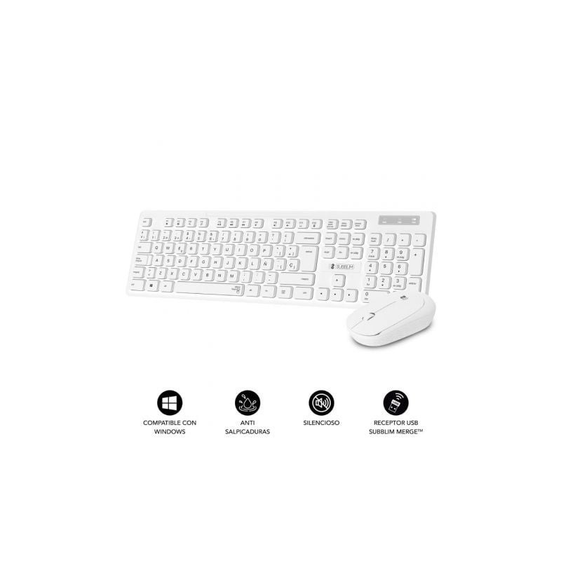 Teclado y Ratón Subblim Combo Business Slim Silencioso Inalámbrico- Blanco