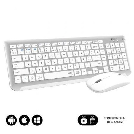 Teclado y Ratón Inalámbrico Subblim Combo Dual Prestige Extendido- Blanco y Plata