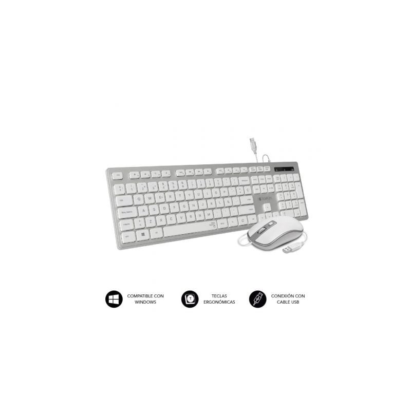 Teclado y Ratón Subblim Combo Wired Ergo Keys Silent Flat HQ- Plata y Blanco