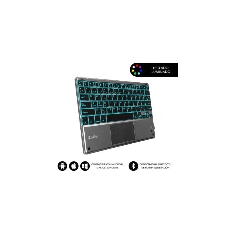 Teclado Compacto Inalámbrico por Bluetooth Subblim Touchpad Smart Blacklit- Gris