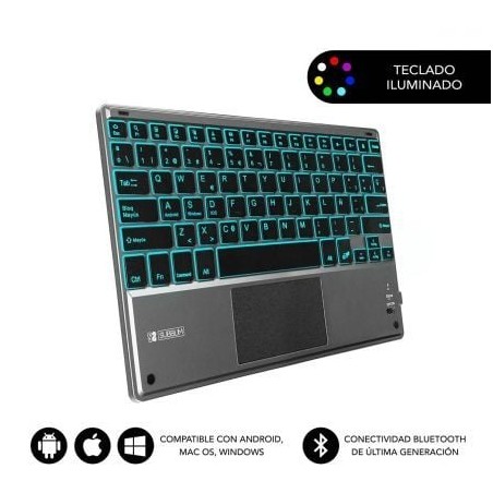 Teclado Compacto Inalámbrico por Bluetooth Subblim Touchpad Smart Blacklit- Gris