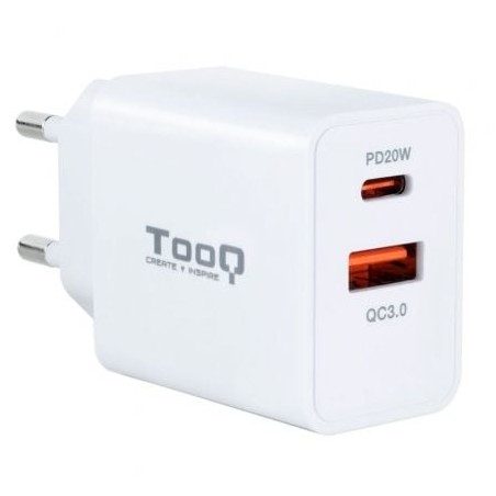 Cargador de Pared TooQ TQWC-2SC04WT- 1xUSB Tipo-C- 1xUSB- 20W