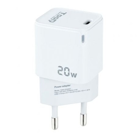 Cargador de Pared TooQ TQWC-PD20WT- 1xUSB Tipo-C- 20W- Blanco