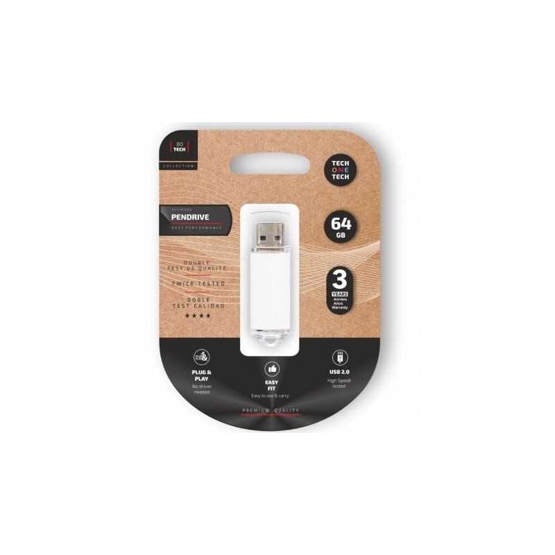 Pendrive 64GB Tech One Tech Basic USB 2-0- Blanco