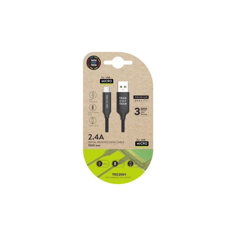 Cable USB 2-0 Tech One Tech TEC2001- USB Macho - MicroUSB Macho- 1m- Negro