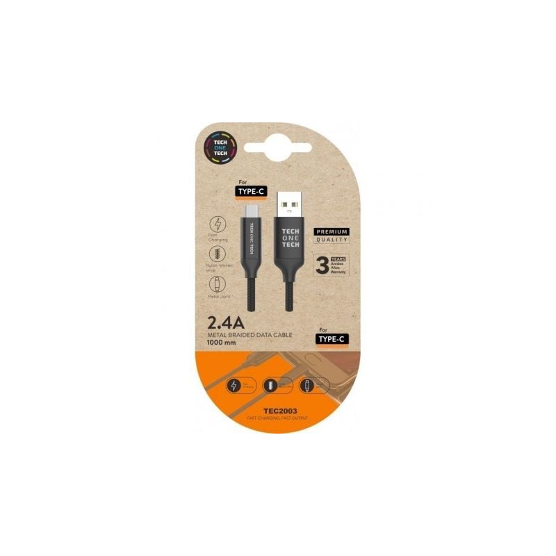 Cable USB 2-0 Tech One Tech TEC2003- USB Tipo-C Macho - USB Macho- 1m- Negro