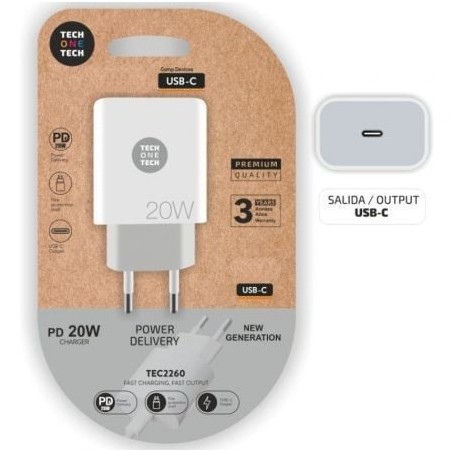 Cargador de Pared Tech One Tech TEC2260- 1xUSB Tipo-C- 20W