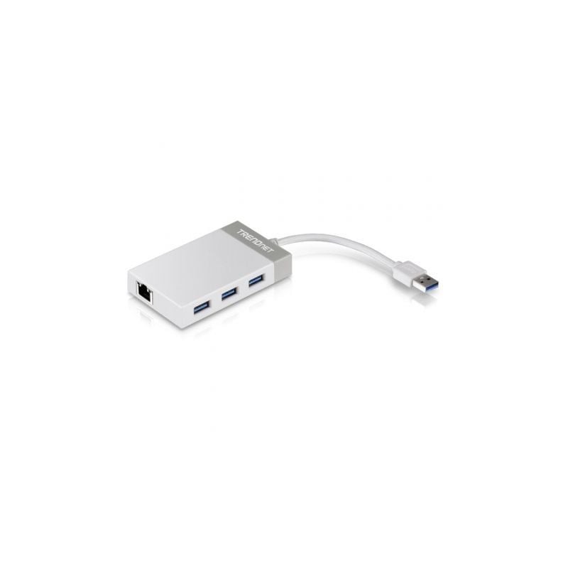 Hub USB 3-0 Trendnet TU3-ETGH3- 3xUSB- 1xRJ45- Blanco y Gris