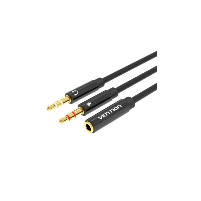 Cable Estéreo Vention BBTBY- 2x Jack 3-5 Macho - Jack 3-5 Hembra- 30cm- Negro