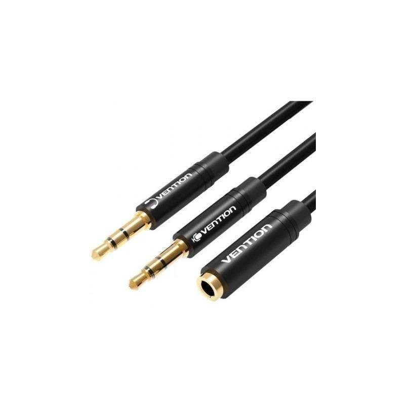 Cable Estéreo Vention BBUBY- 2x Jack 3-5 Macho - Jack 3-5 Hembra- 30cm- Negro