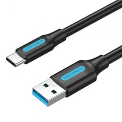 Cable USB 3-0 Tipo-C Vention COZBC- USB Macho - USB Tipo-C Macho- Hasta 60W- 5Gbps- 25cm- Negro