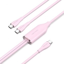 Cable USB Tipo-C Vention CTMPG- USB Tipo-C Macho - 2 x USB Tipo-C Macho- 1-5m- Rosa