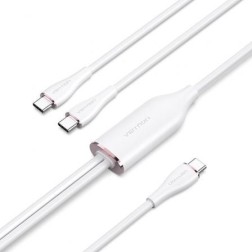 Cable USB 2-0 Tipo-C Vention CTMWG- USB Tipo-C Macho - 2 x USB Tipo-C Macho- Hasta 100W- 480Mbps- 1-5m- Blanco