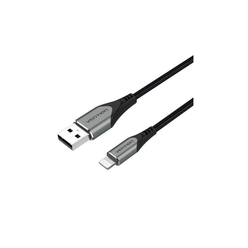 Cable USB 2-0 Lightning Vention LABHD- USB Macho - Lightning Macho- Hasta 12W- 480Mbps- 50cm- Gris