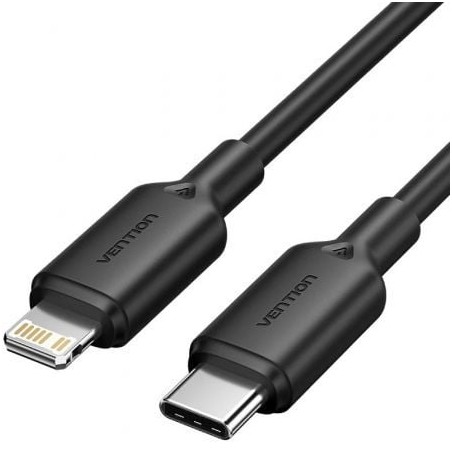 Cable USB 2-0 Tipo-C Lightning Vention LAKBH- USB Tipo-C Macho - Lightning Macho- Hasta 27W- 480Mbps- 2m- Negro