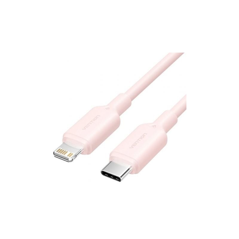 Cable USB 2-0 Tipo-C Lightning Vention LAKPF- USB Tipo-C Macho - Lightning Macho- Hasta 27W- 480Mbps- 1m- Rosa