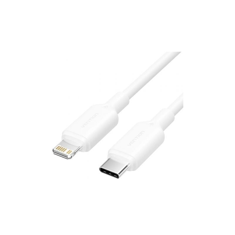 Cable USB 2-0 Tipo-C Lightning Vention LAKWH- USB Tipo-C Macho - Lightning Macho- Hasta 27W- 480Mbps- 2m- Blanco