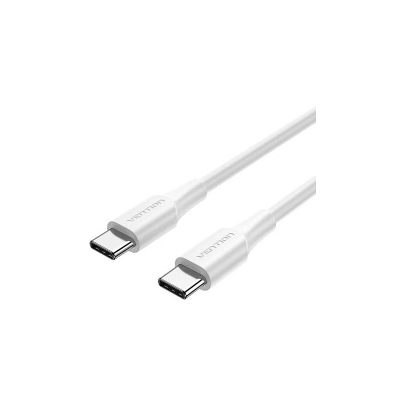 Cable USB 2-0 Tipo-C 3A Vention TRCWH- USB Tipo-C Macho - USB Tipo-C Macho- Hasta 60W- 480Mbps- 2m- Blanco