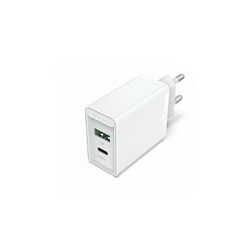 Cargador de Pared Vention FBBW0-EU- 1xUSB Tipo-C- 1x USB- 20W