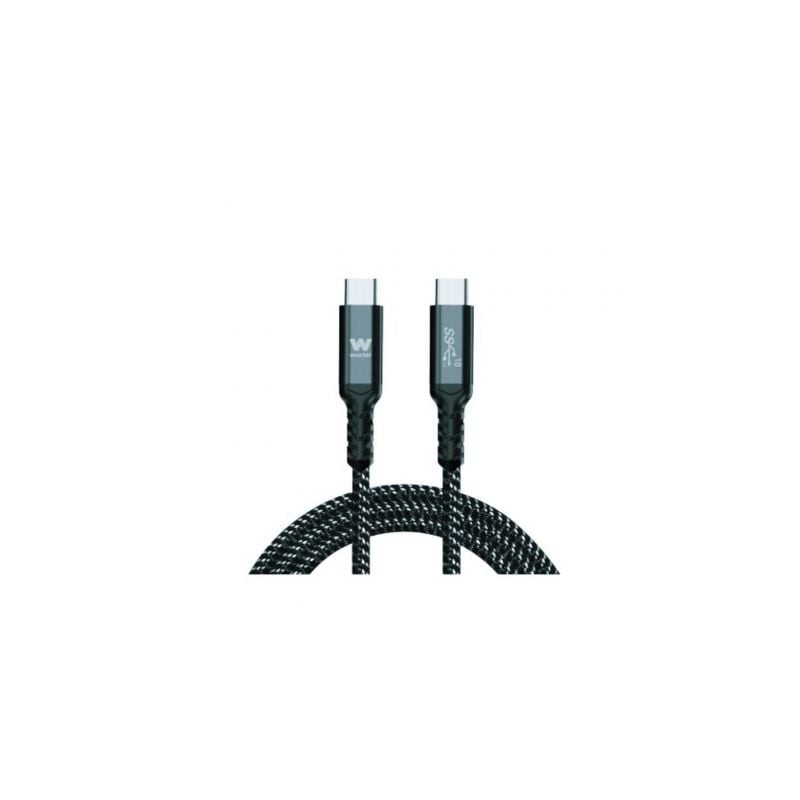 Cable USB 3-1 Tipo-C Woxter PE26-184- USB Tipo-C Macho - USB Tipo-C Macho- Hasta 100W- 10Gbps- 2m- Negro