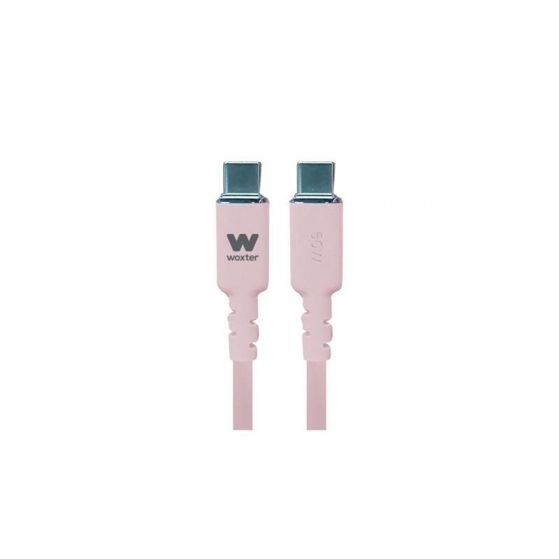 Cable USB 2-0 Tipo-C Woxter PE26-187- USB Tipo-C Macho - USB Tipo-C Macho- Hasta 60W- 480Mbps- 1-2m- Rosa