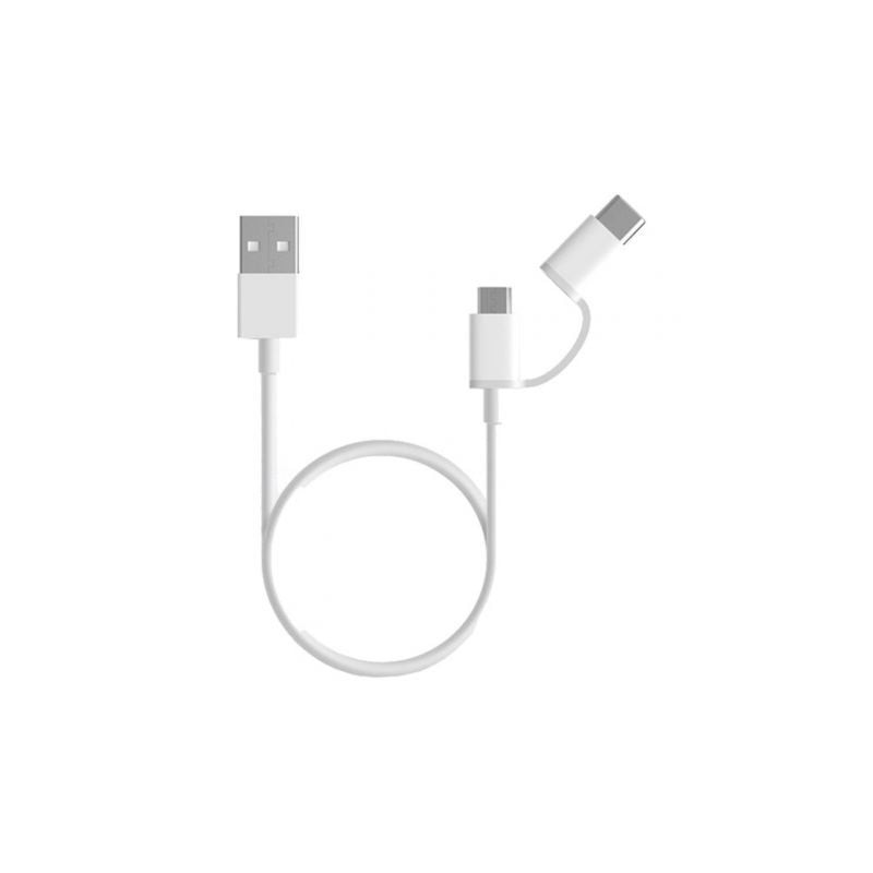 Cable USB 2-0 Xiaomi Mi 2-in-1 USB Cable SJV4082TY USB Macho - Micro USB Macho- USB Tipo-C Macho- 1m- Blanco