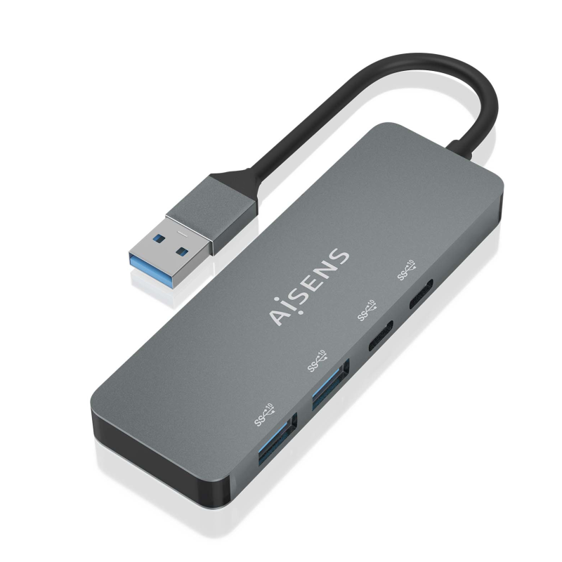 HUB AISENS USB 3-2 GEN2 10G A-M-2xTIPO C-H-2xUSB-A-H 15CM GRIS