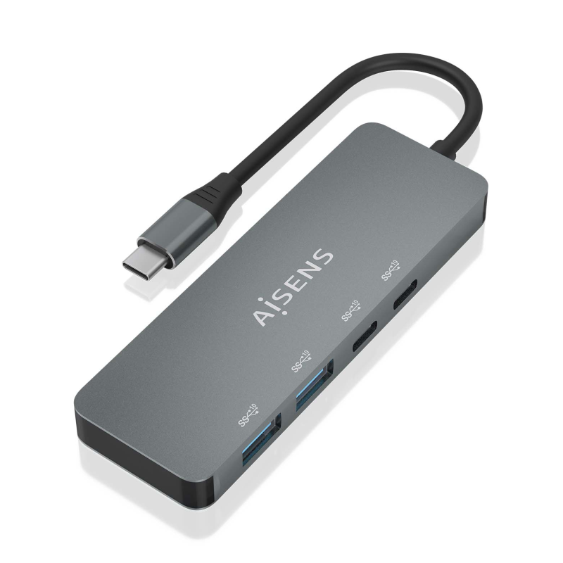 Hub USB Tipo-C Aisens A109-0694- 2xUSB- 2xUSB Tipo-C- Gris