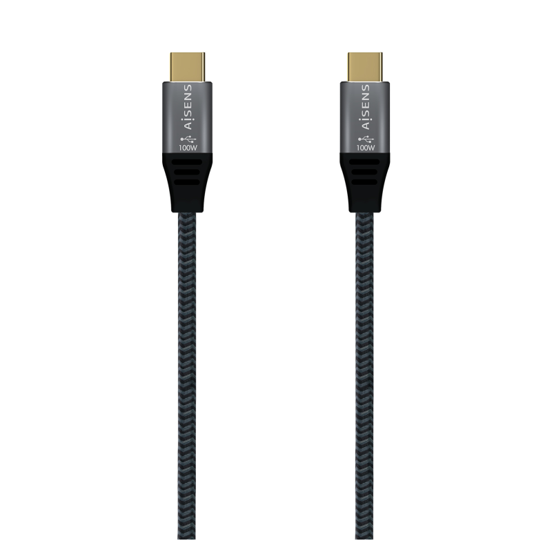 Cable USB 3-1 Tipo-C Aisens A107-0671 20GBPS 100W- USB Tipo-C Macho - USB Tipo-C Macho- 1m- Gris