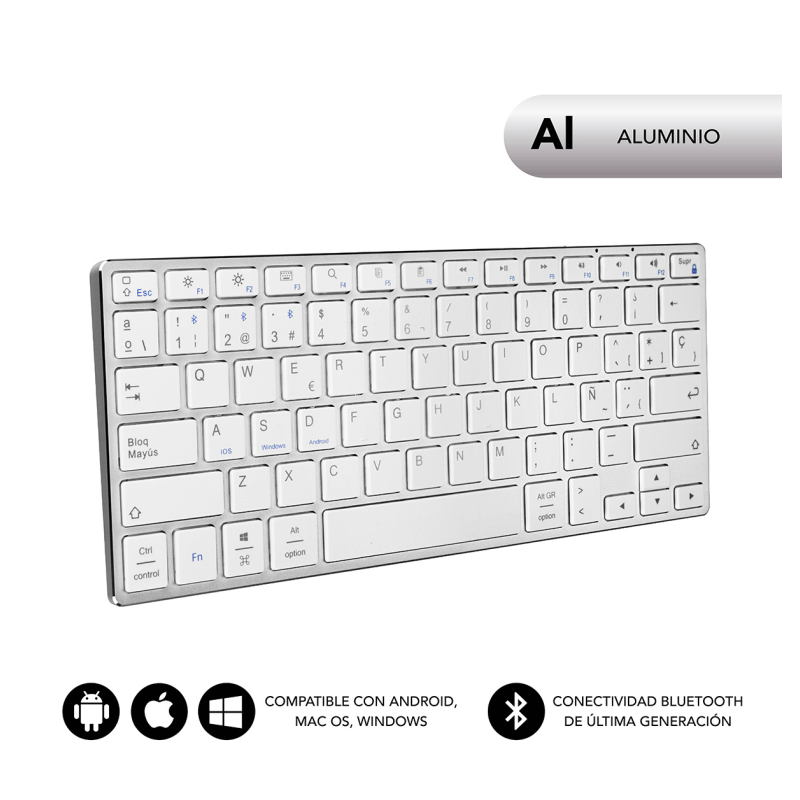 Teclado Compacto Inalámbrico por Bluetooth Subblim Advance Compact- Plata