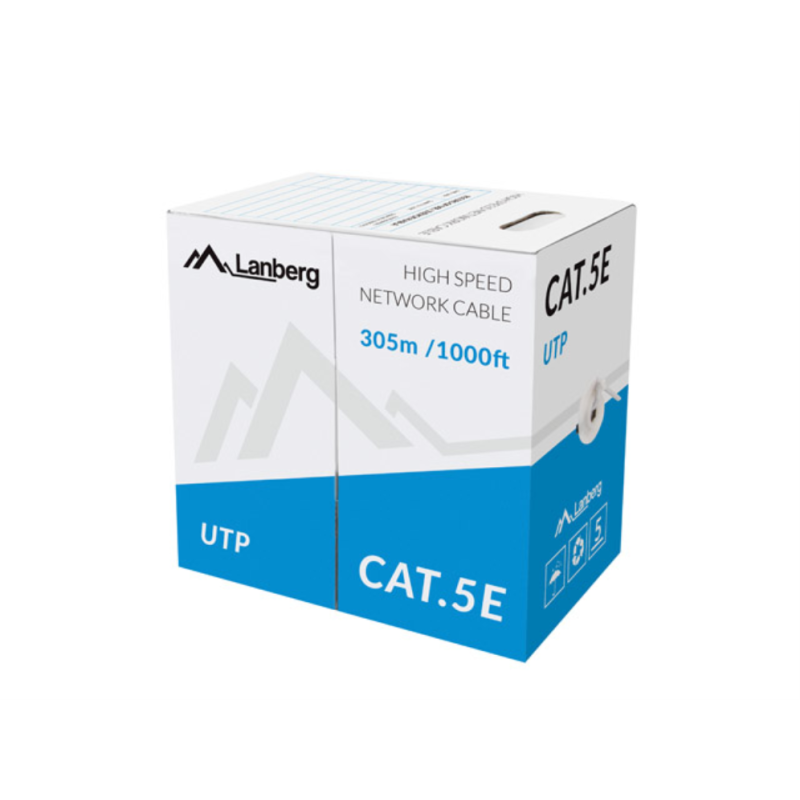 BOBINA CAT-5E LANBERG UTP RJ45 TRENZADO CCA AWG24 305M GRIS