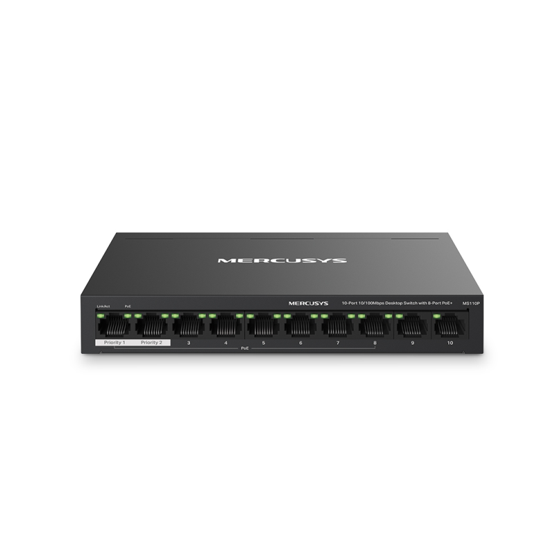 SWITCH MERCUSYS MS110P 10 PUERTOS 10-100MBPS Y 8 PUERTOS POE+