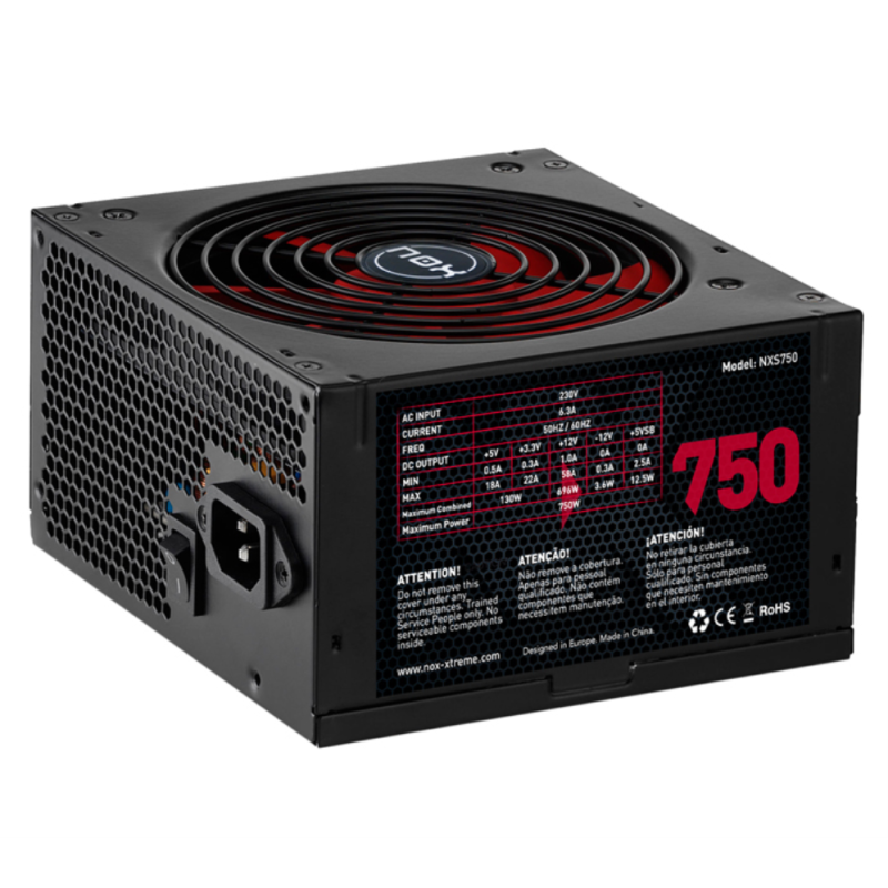 FUENTE ALIMENTACION NOX NX750 750W ATX NEGRO ROJO