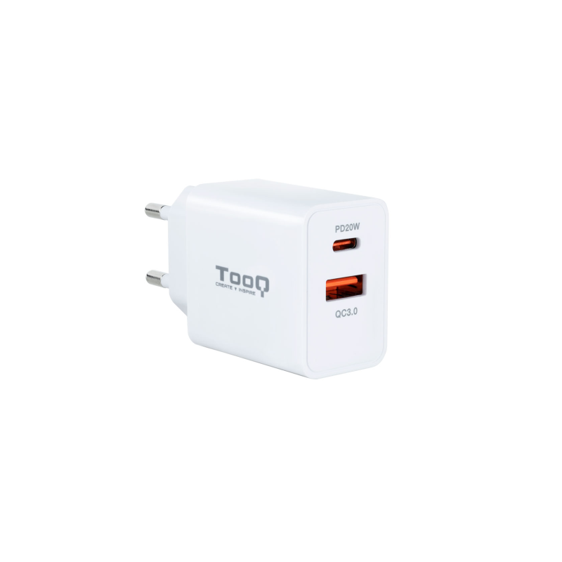 Cargador de Pared TooQ TQWC-2SC04WT- 1xUSB Tipo-C- 1xUSB- 20W