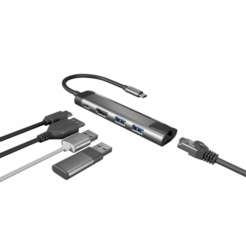 ADAPTADOR 5 IN 1 USB-C NATEC FOWLER GO 2X USB 3-0 HUB, HDMI 4K, USB-C PD