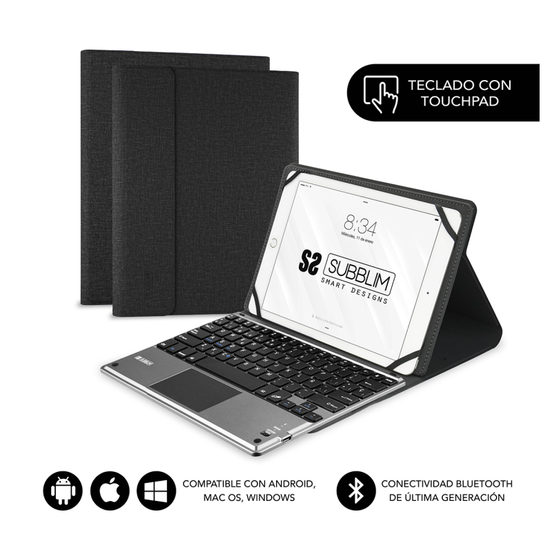 Funda con Teclado Subblim Keytab Pro Bluetooth Touchpad para Tablets de 10-1"-10-8"- Negra