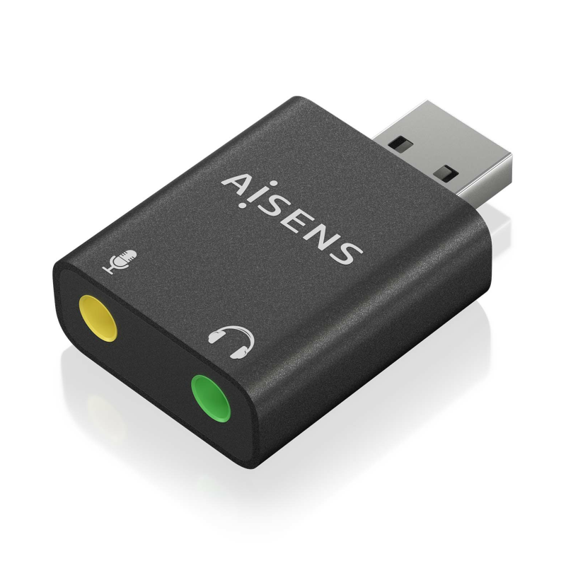 CONVERSOR AISENS USB-A A AUDIO 48KHZ USB-A-M-2XJACK 3-5-H NEGRO